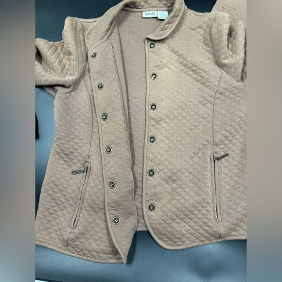 Keneth Too! Women’s Jacket Button Up Collared Quilted Tan Khaki PS Petite Small - Picture 4 of 10